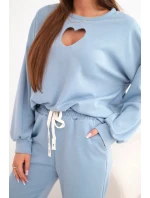 Dámský komplet s máslem a výřezem ve tvaru srdce džínový