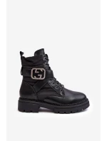 Kožené Černé Botky Workery S Řetízkem Gennee