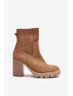Dámské kůží síťované boty na podpatku Camel Lewski 3386