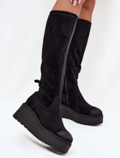 Dámské Kozáky Před Kolena Na Platformě A Klínu Černé Vinceza 58342