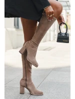 Dámské kozačky s prošitím na sloupkovém podpatku béžové Brivana