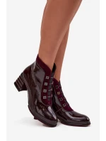 Lakované dámské kotníky z pravé kůže na podpatku D&A CR52-696 bordó Lakované dámské kotníky z pravé kůže na podpatku D&A CR52-696 bordó