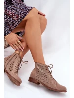 Dámské nízké kotníkové botky s perforovaným vzorem – béžové S.Barski 