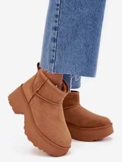 Dámské nízké sněhule Mavelle s kožíškem – camel