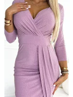 404-10 Třpytivé dlouhé šaty s výstřihem a rozparkem na nohou - BRUCE PINK se třpytkami