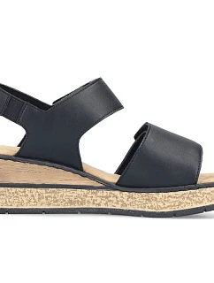 Dámské černé sandály na platformě se suchým zipem Rieker 63781-00