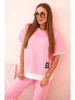 Dámská máslová souprava s krátkým rukávem a kalhotami světle růžová Dámská máslová souprava s krátkým rukávem a kalhotami světle růžová