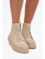 Zateplené dámské tenisky na platformě z ekokůže Big Star SS274535 béžové