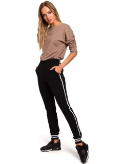 M460 Jogger kalhoty s pruhovanými žebrovanými manžetami - černé