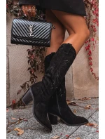 Dámské cowboy kozačky na sloupkovém podpatku z eko semiše Coretta – černé