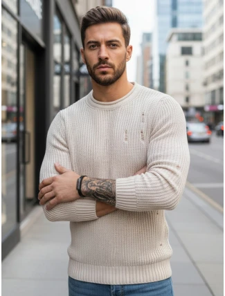 Pánský béžový svetr FashionStreet WX1992 Pánský béžový svetr FashionStreet WX1992