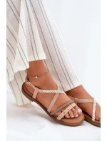 Ploché Sandály S Ozdobnými Pásky Vinceza 17379 Béžové