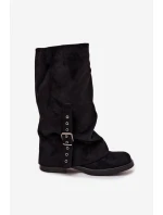Dámské kozačky s řaseným svrškem a přezkou Ophelis – černé