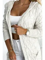 491-1 Svetr s kapucí a kapsami - béžový kostkovaný 491-1 Svetr s kapucí a kapsami - béžový kostkovaný