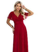 635-10 MELANIA – dlouhé lesklé svatební šaty s výstřihem a krátkými rukávy – světle vínová 635-10 MELANIA – dlouhé lesklé svatební šaty s výstřihem a krátkými rukávy – světle vínová