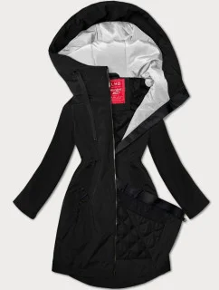 Lehce zateplená černá dámská bunda s kapucí LHD (LHD-24589)