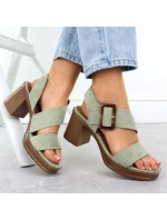 Dámské semišové sandály na jehlovém podpatku zelené Potocki 54307