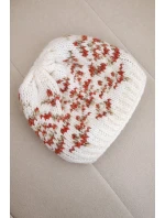 Dámská zimní čepice s barevnými vzory a silným nápletem K353 bílá+oranžová