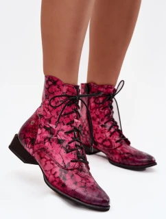 Kožené vzorované kotníkové boty na ploché podrážce Maciejka 06391-23 Růžové