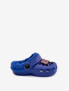 Penové Dětské Pantofle Vyhřívané S Kožešinou S Přezkami Tmavě Modré Cerelle