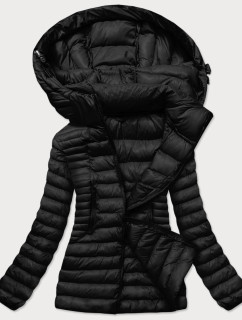 Černá dámská prošívaná bunda s kapucí (23032)