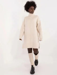 Světlebéžové látkové šaty s rolákem (0547)