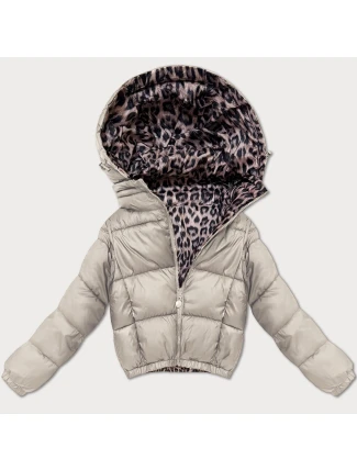 Béžová oboustranná krátká dámská bunda s panteřím vzorem Minority (M6-6001-62)