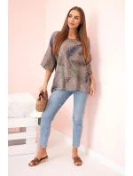 Dámská bavlněná halenka s lístky s ohrnovacími rukávy fango