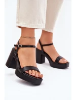 Eko Kožené Sandály Na Podpatku Černé Lillita