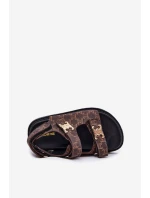 Dětské Sandály Na Suchý Zip Se Zlatými Detaily Hnědé Cavina Dětské Sandály Na Suchý Zip Se Zlatými Detaily Hnědé Cavina