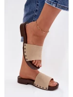 Dámské pantofle s přezkami na plochém podpatku Béžové Amelvessa