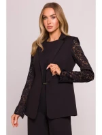 M865 Blejzr s krajkovými panely a jedním knoflíkem - černý