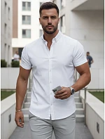 Pánská košile s krátkým rukávem, střih regular fit, bílá, FashionStreet KX1097 Pánská košile s krátkým rukávem, střih regular fit, bílá, FashionStreet KX1097