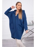 Zateplená mikina na zip s prodlouženým zadním dílem, džínovina