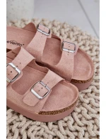 Dámské Pantofle Na Masivní Platformě S Přezkami Růžové Aramia