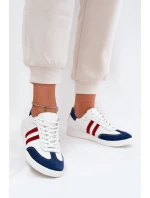 Zazoo N1068 Kožené Nízké Tenisky Dámské Bílá-Námořnická Modrá