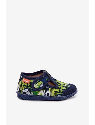 Dětské pantofle Milami na suchý zip s míčky tmavě modro-zelené Jasimrra