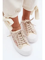 Dámské tenisky s krajkou na platformě Lee Cooper LCW-26-44-4481 Béžové Dámské tenisky s krajkou na platformě Lee Cooper LCW-26-44-4481 Béžové