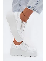 Kožené dámské tenisky na masivní platformě Zazoo N1084 Bílé