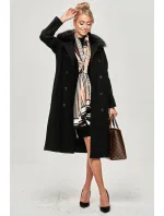 Dlouhý černý kabát s kožešinovým límcem (20201202)