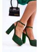 Dámské sandály třpytivé na podpatku Zelene Rosel Dámské sandály třpytivé na podpatku Zelene Rosel