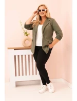 Dámská viskózová blazer Plus Size s dlouhým rukávem a límcem khaki Dámská viskózová blazer Plus Size s dlouhým rukávem a límcem khaki