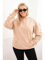 Dámská mikina s kapucí a klokankou Plus Size z bavlny béžová