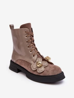 Dámské módní boty se zipem a ozdobami D&A MR870-76 Šedohnědá