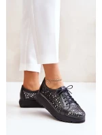 Zazoo 2973 Kožené Polobotky Na Platformě S Děrováním Černé