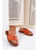 Dámské Pantofle Eko Kožené S Ozdobnými Detaily Oranžové Mevith