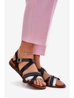 Dámské Ploché Sandály S Pásky Černé Sergio Leone SK087H