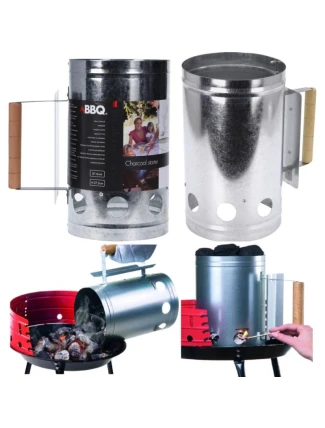 KOMÍNOVÝ PODPALOVAČ PRO GRILOVÁNÍ 27,5 CM VYSOKÝ S DŘEVĚNOU RUKOJETÍ