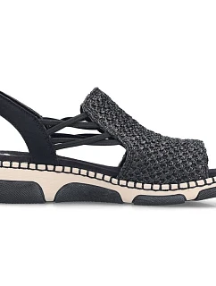 Pohodlné dámské sandály na platformě černé Rieker 66241-00