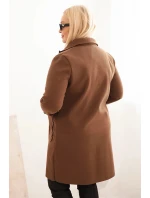 Dámský elegantní kabát Plus Size s límcem a velkými kapsami čokoládový Dámský elegantní kabát Plus Size s límcem a velkými kapsami čokoládový